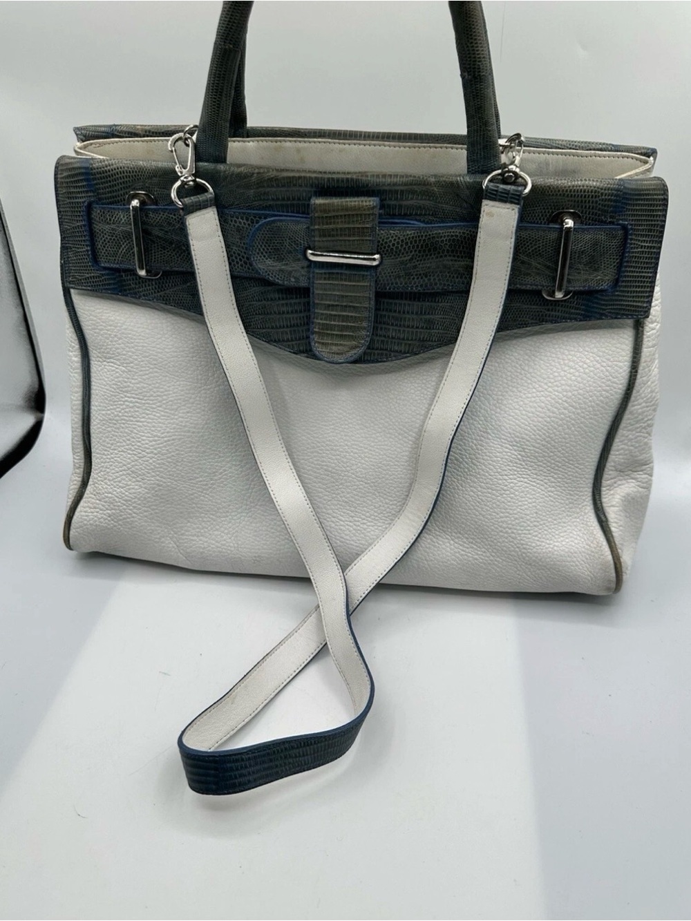 Daniella Ortiz White Leather with Blue/Green Lizard Accent - Picture 16 of 16